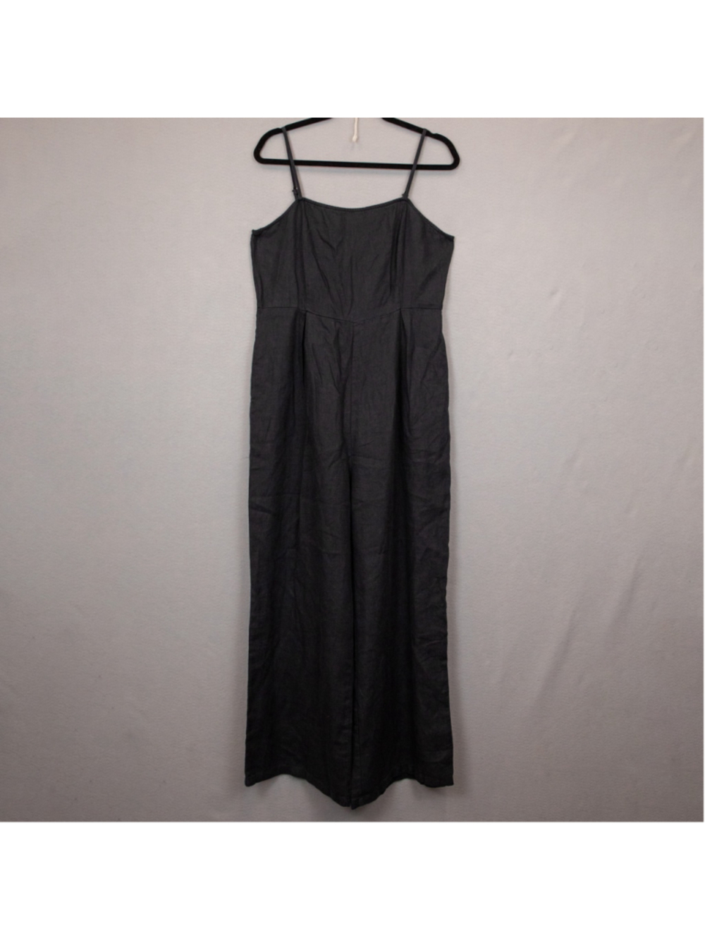Lulus black smocked back linen cotton blend wide leg jumpsuit-XL